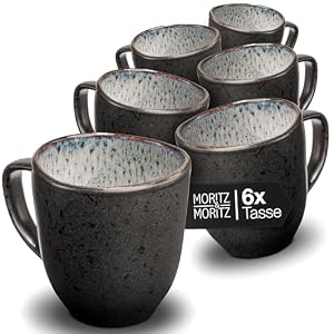 Moritz & Moritz Kaffeetassen 6er Set – Kaffeebecher Set Grau aus robustem Steingut mit einzigartigem Farbverlauf – Spülmaschinengeeignetes Tassenset – Serie Organic