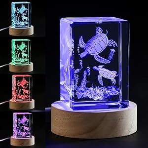 3D Crystal Turtle Figurine Night Light with LED Light Base, Birthday Gifts for Kids Women Unique, Thanksgiving Christmas Valentines Anniversary Birthday Gifts for Lovers