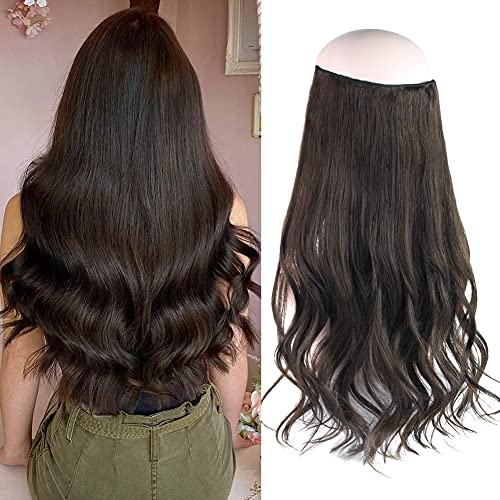 Oreola Fish Line Hair Extensions Real Human Hair Natural Black Wire Hair Extensions Straight Hairpiece for Women #1B 20inch 120G