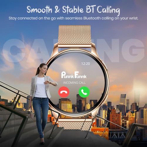 Image of PunnkFunnk Active 2 Smartwatch, 1.39 inch HD Round Display, Bluetooth Calling, Heart Rate & SPO₂, 100+ Sports Modes, IP67, Long Battery Life for Men & Women (Millanese Gold)