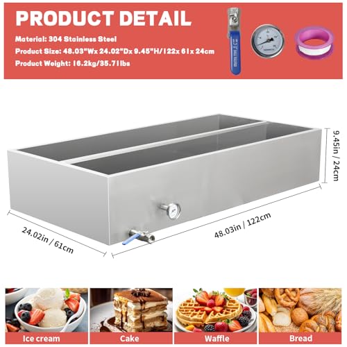 Image of Maple Syrup Evaporator Pan 47Gal 304 Stainless Steel Maple Syrup Evaporator with Valve Thermometer and Divided Design 48 x 24 x 9.4 Inch Feed Pan for Boiling Maple Syrup for Home and Outdoor Use