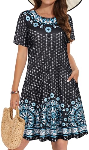 Image of Summer Dresses for Women Casual Tshirt Short Sleeve Floral Sundress Beach Cover Ups with Pockets 2026