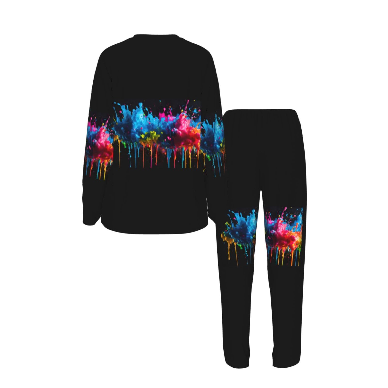 Paint Splatter sfondo stampa donna manica lunga pigiama abbinato morbido spiaggia vacanza biancheria da notte regalo casual