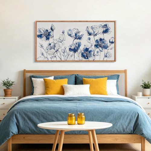 Image of CHDITB 3D Blue White Chinoiserie Floral Wall Art, Vintage Botanical Decor