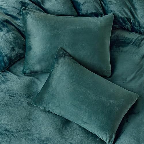 Image of WARMDERN Peacock Blue Velvet Duvet Cover Set Super King Size, Luxury Milk Velvet Bedding Duvet Cover with Zipper Closure, 3pcs Ultra Soft Duvet Covers for All Seasons, 120 inch x 120 inch, Peacock Blue