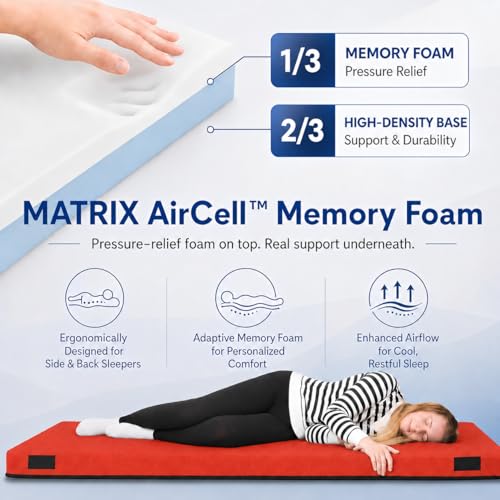 Image of Hazli Matrix AirCell Memory Foam Camping Mattress Pad - CertiPUR-US Roll Up Mattress for Adults - Portable Foam Sleeping Mats for Camping - Camp Cot Sleeping Pad - Floor Sleep Mat Bed Roll for Car RV