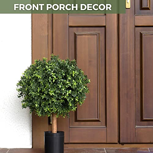 Trec 26 Inch Tall Boxwood Ball-Shaped Artificial Topiary W/Pot Indoor/Outdoor, Patio Decor Home Decor Artificial Topiariy Trees For Front Porch #TOP6