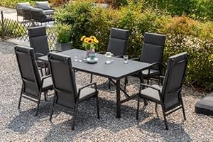 Primaster Gartenmöbel Set Sardegna mit Tisch 7 TLG. Garten-Essgruppe Sitzgruppe 6 Personen Alu anthrazit inkl. Auflagen