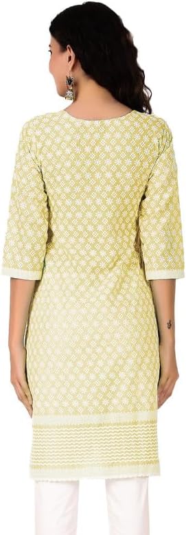ladyline 100% Cotton Chikankari Embroidered Tunic Kurti Top Lucknowi Round Neck 3/4 Sleeves Kurta - Image 4
