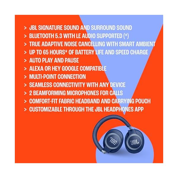 JBL LIVE 770NC - Wireless Over-Ear Headphones with True Adaptive Noise Cancelling with Smart Ambient, Up to 65 hours of battery life, Comfort-fit fabric headband & carrying pouch (Blue) - Image 7