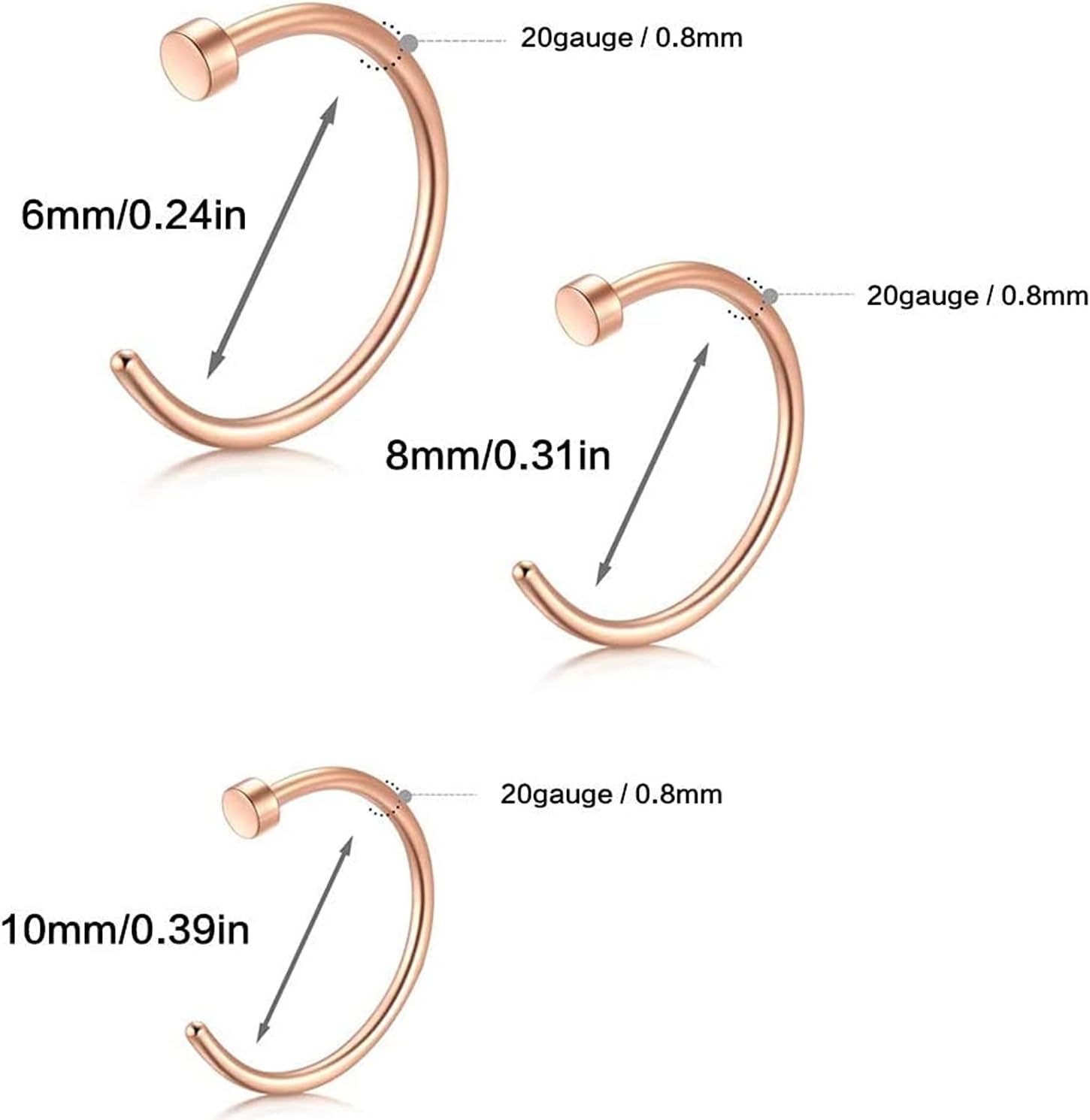 LEEQ 18 Pieces 20 G C Shape Nose Ring inless Steel Nose Hoops Body Piercing Jewelry for Men Women 3 Sizes - Image 3