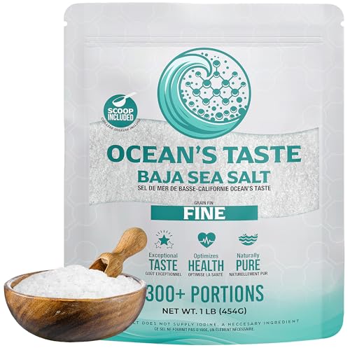 Ocean's Taste Baja Sea Salt, 1LB Baja Mineral Sea Salt, Fine Grain, 4X More Minerals than Celtic Salt, 30% Less Sodium, Mineral Salt Ideal for Electrolytes Balance, Cooking & Baking | Kosher, Organic, Paleo