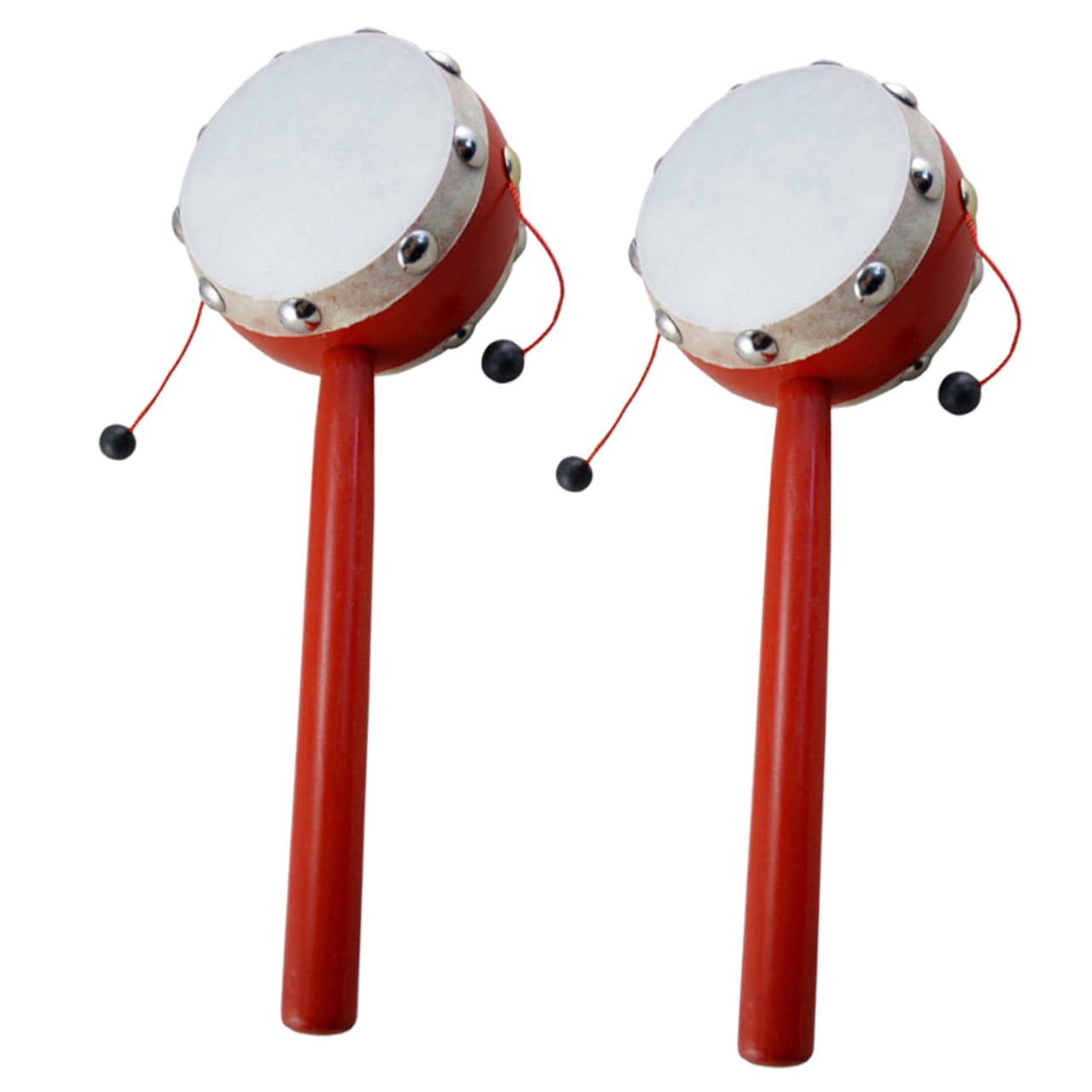 ERINGOGO 2pcs Sheepskin Rattle Drum Hand Bell for Boy Girl Wooden Rattle with Rattling Sounds Safe and Enhances Listening Skills and Hand Flexibility