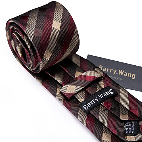 Image of Barry.Wang Mens Tie Set Plaid Check Neckties Formal Business Wedding Luxury Pocket Square Cufflinks