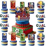 25 Pcs World Cup Soccer Cake Decorations with 24Pcs Cupcake Toppers, 1Pcs Cake Topper for Game Day Theme Party and Birthday Party Decorations (C)