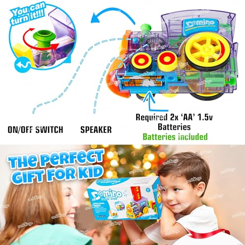 Image of Zest 4 Toyz Domino Train Toy, 40 Pieces Domino Blocks Set for Kids | Stacking Toy Block Set for 3-7 Year Old | Educational Game Play Set with Light & Sound | Toys for Boys Girls (Battery Included)