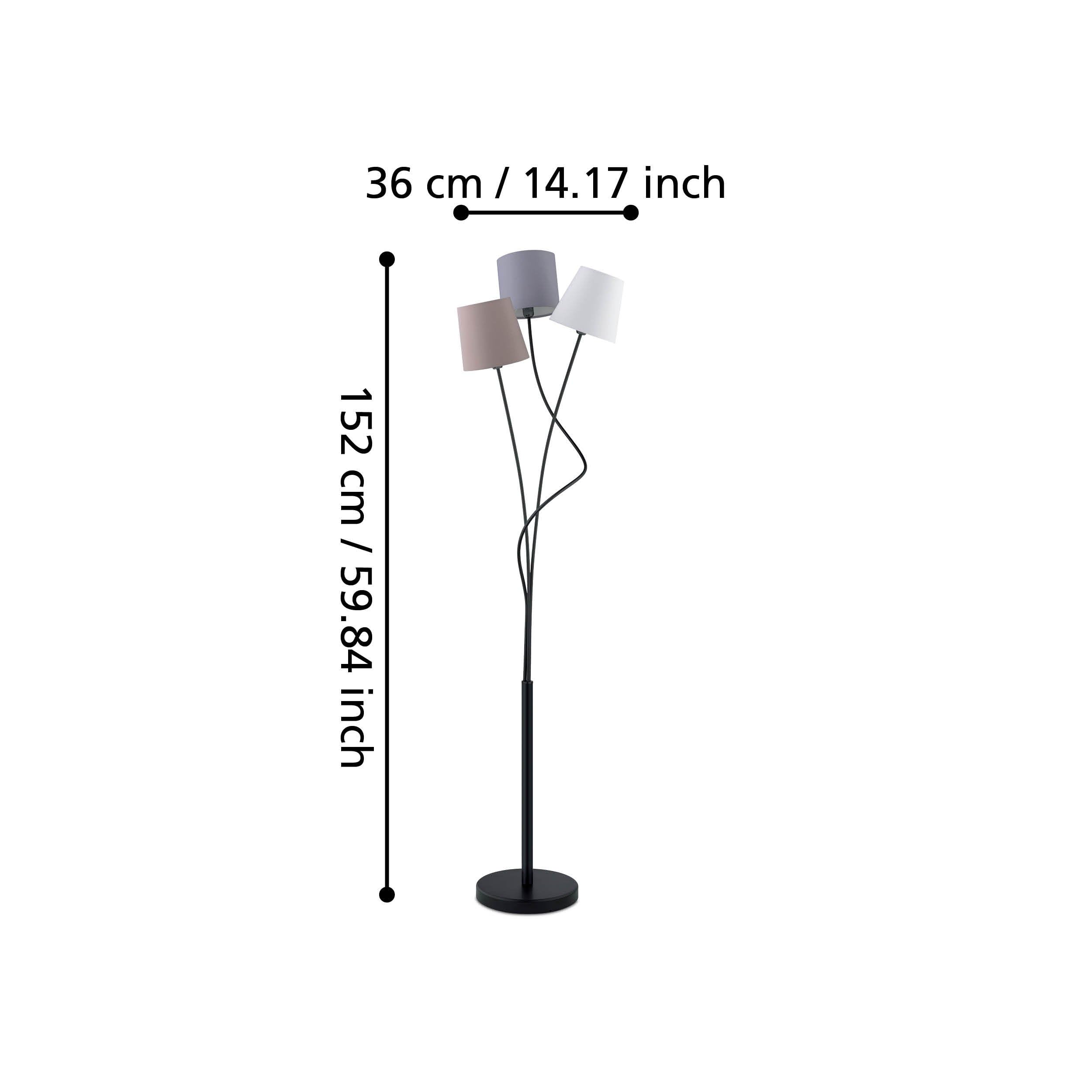 EGLO Stehlampe Maronda, 3 flammige Stehleuchte | Standleuchte aus Stahl und Stoff, Farbe: Schwarz, anthrazit, weiß, braun, Fassung: E14, inkl. Trittschalter