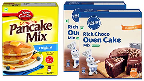 Image of Betty Crocker Pancake Mix, Original 500 g and Pillsbury Oven Cake Mix, Moist Supreme Rich Choco (Egg Free Preparation), 270 g x Pack of 2, 540 g