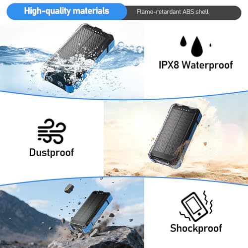 Image of Solar Charger Power Bank 49800mAh, 22.5W PD Fast Charging Portable Phone Charger Built-in 4 Cables with USB C, Wireless Charger for Phone, Dual Flashlights, Solar Battery Charger for Outdoor Camping