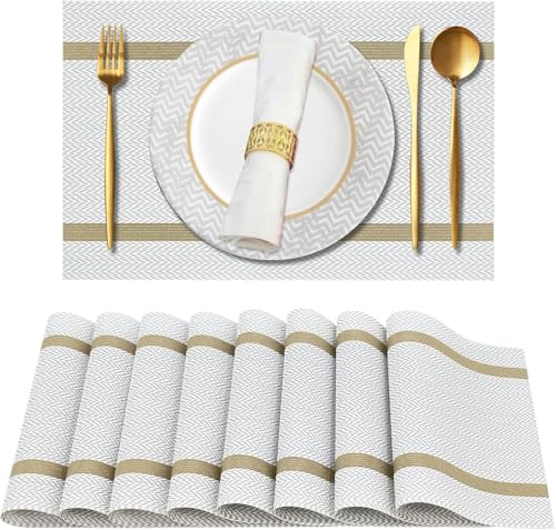 Image of Placemats Set of 6 Dining Table Place Mats | Placemats Table Mat PVC Material | Non-Slip Heat Resistant | Dining Tablemates Washable Anti-Skid | Size 45 x 30cm (A* Cream White)
