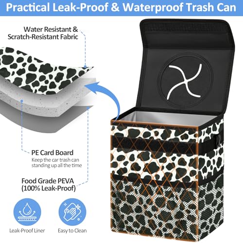 Image of ELONGRIVER Car Trash Can Bin for Back Seat Leak Proof, Cute Car Trash Bag Hanging, Vehicle Trash Can for SUV Truck Van, Automotive Garbage Cans Front Seat Cow Print, 2 Gallons