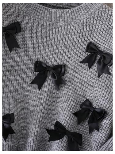 COZYEASE Girl's Bowknot Pullover Sweaters Crew Neck Long Sleeve Casual Y2k Knit Tops3