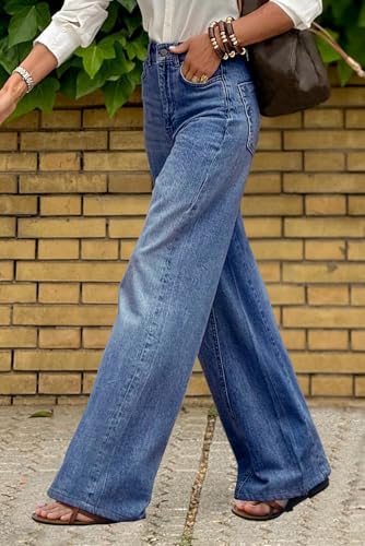 Necooer Womens Jeans Stretchy Casual Boyfriend Wide Leg Washed Sexy Baggy Denim Pants for Women Trendy3