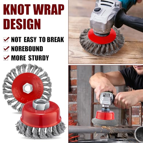 Image of Tandefio 24 Pcs 3 Inch and 4 Inch Wire Wheel Cup Brush with 5 /8 inch-11 Threaded Arbor for 4 1 /2 Angle Grinder Twisted Knotted Grinder Abrasive Wire Brushes for Heavy Cleaning Rust Removal (Combined)