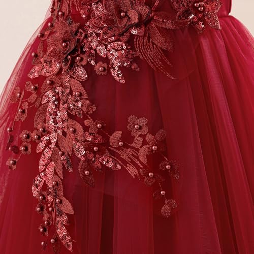 Vestidos rojos de niña para comuniones con falda tutú y hombros descubiertos tallas 7-12 5