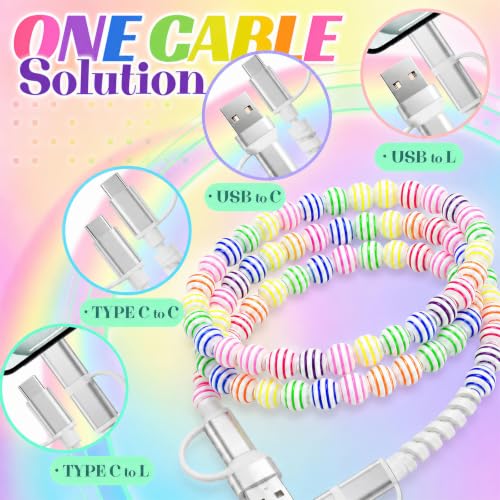 Image of 4-in-1 Beaded Charging Cable, MFi Certified, Works with CarPlay, 3.3FT 60W Fast Charger Cord for iPhone 17 /16 /15 /14 /13 /12 /11, iPad, Samsung, Android and More (Rainbow Stripes)
