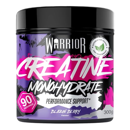 Warrior Creatina Monoidrata Polvere 300 g, Vegana – Blazin' Berry | 3 g per porzione, 90 porzioni, micronizzata, buon gusto, testata in laboratorio, per forza e massa muscolare