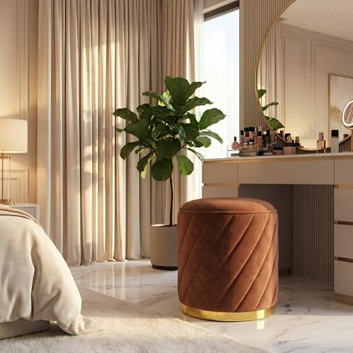 Image of Ottoman Stool, Puffy Stool, Sitting Stool, Modern Upholstered Round Ottoman, Dressing Table for Living-Coffee