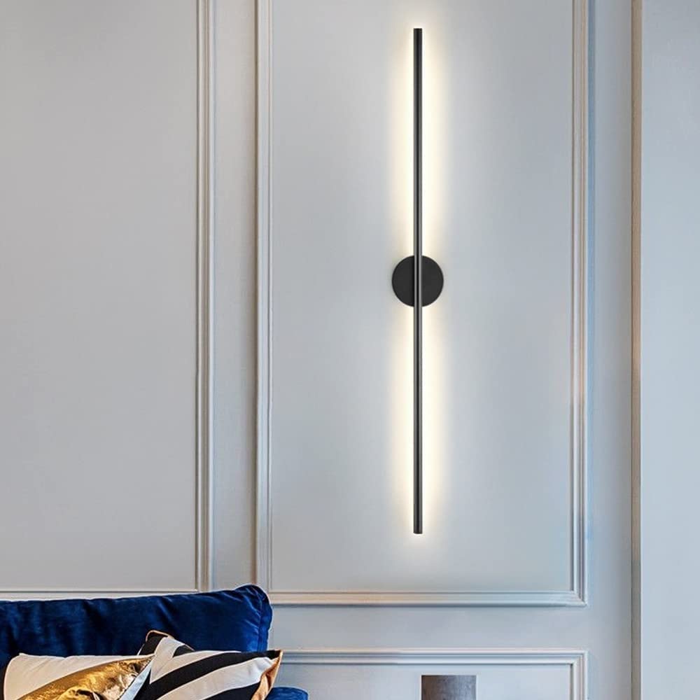 KKXXYQFC Kinkiety Kinkiety Długi pasek Kinkiet Aluminiowy kryty Kinkiet ścienny LED Nocny Astygmatyzm Kinkiet Naścienna oprawa oświetleniowa do sypialni Komoda Łazienka Salon (czarny A6000k, wysokość: