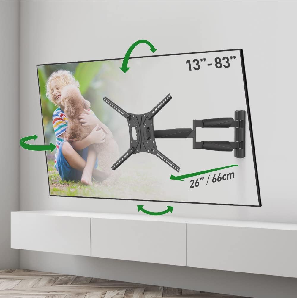 Barkan Long TV Wall Mount, 13-75 inch Full Motion Articulating - 4 Movement Premium Flat/Curved Screen Bracket, Holds up to 43kg, Extremely Extendable, Fits LED OLED LCD