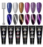 EBANKU 6 Colors Poly Nails Extension Gel Cat Eye Glitter Poly Gel Nail Colors Kit Nail Builder Ge...