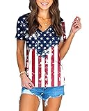 July 4th Women's V Neck Summer American Flag T Shirt Patriotic Short Sleeve Casual Top XL