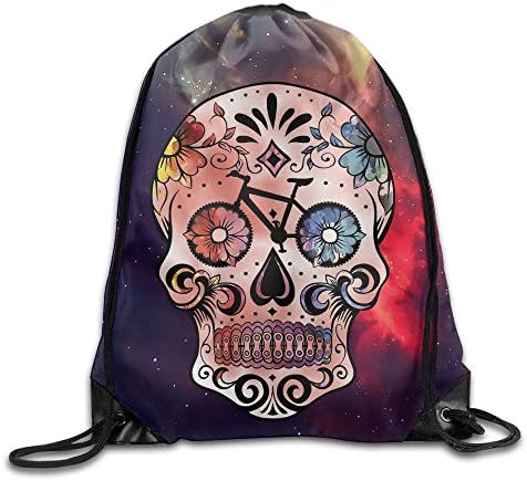 Watercolor Sugar Skull Bikes Sport Gym Drawstring Pack Gymbag Drawstring Backpack Bag