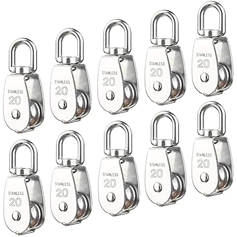 AUHOKY 10Pcs M20 Single Pulley Block(20mm), AUHOKY 304 Stainless Steel Hanging Wire Pulley Roller, Swivel Lifting Wire Rope Cable Towing Wheel - Loading 75kg/165lbs Cover