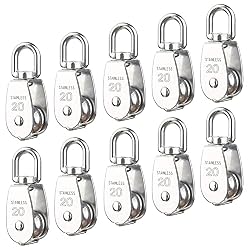 AUHOKY 10Pcs M20 Single Pulley Block(20mm), AUHOKY 304 Stainless Steel Hanging Wire Pulley Roller, Swivel Lifting Wire Rope Cable Towing Wheel – Loading 75kg/165lbs