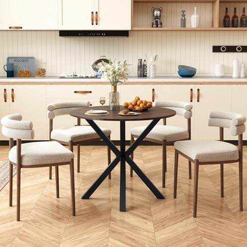 Image of Giantex 36 inch Round Dining Table for 4, Farmhouse Kitchen Table with Rubber Wood Legs, Adjustable Foot Pads, Dining Room Tables for Dinette, Small Space, Dinner, Living Room, Restaurant, Espresso