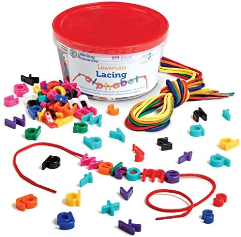 Learning Resources Lowercase Lacing Letters - 275 Pieces, Ages 3+ Toddler Alphabet Learning Toys, Preschool Games, Homeschool Supplies, Fine Motor Skills Toys, Alphabet Beads, Early Spelling