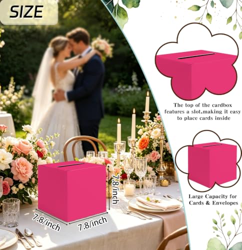 Image of SietDESEO Hot Pink Card Box with Slot Money Gift Card Box Holder for Party Wedding Reception Birthday Graduation Bridal Shower Baby Shower Diaper Raffle Box