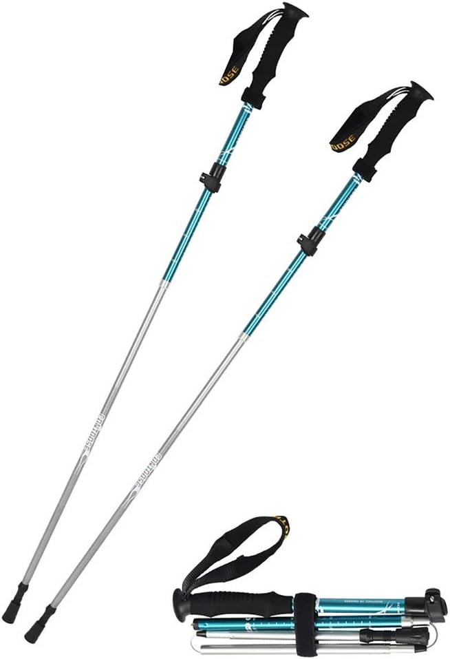 Trekking Poles Collapsible Lightweight Carbon Tungsten Steel Rod tip Wear and Corrosion Resistant Carbon Rod tip for Men Women Straight Handle 2PCS Accessories and Carry Bags (Color : Yellow) (Blue )