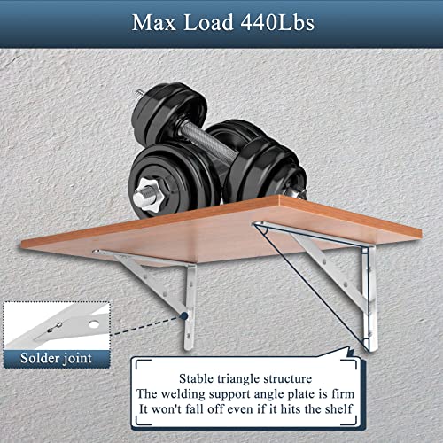 Solid Shelf Brackets 8 Inch,L Brackets Heavy Duty Shelf Brackets,Stainless Steel Angle Bracket Max Load 440Lbs,Pack Of 2 (Silver) #TOP1