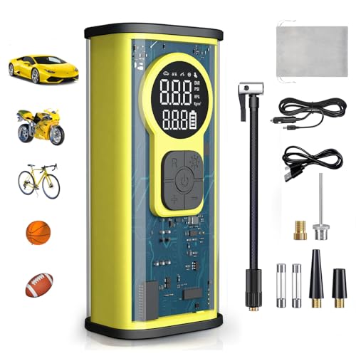 Tire Inflator Portable Air Compressor, 2X Faster Inflation, 150PSI Cordless Electric Air Pump with LED Dual Screen Digital Pressure Gauge for Cars, Bikes, Motorcycles, Ball