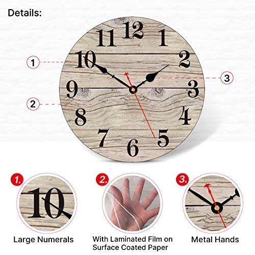 Taheat 14 Inch Wooden Simple Brown Wall Clock, Non Ticking Silent Clocks, Retro Accurate Arabic Numeral Clocks, Easy To Read Wall Clocks For Kitchen/Living Room/Bedroom #TOP2
