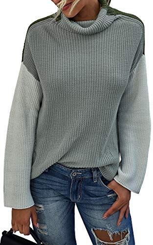 ECOWISH Womens Pullover Sweater Turtleneck Long Sleeve Casual Chunky Knitted Sweaters Jumper Tops 83 Grey X-Large
