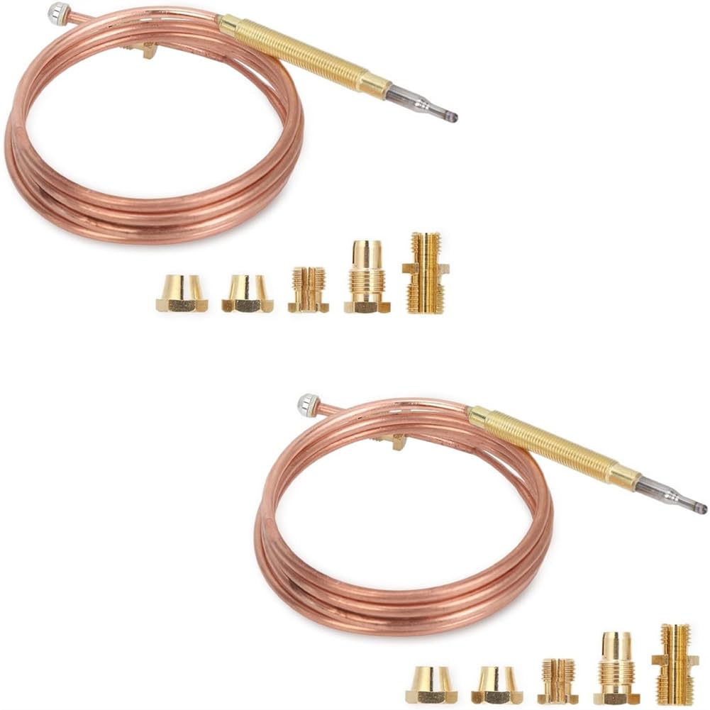 CTRLZS 2PCS Thermocouple Kit,Stove Universal Thermocouple Fireplace Replacement Kit with 5 Adaptors for Stove Fireplace A