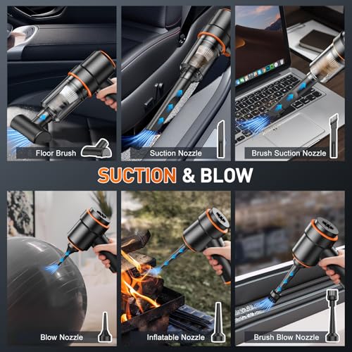 KMM Handheld Car Vacuum Cleaner, 11000PA Vacuum Cleaner & Air Duster, 120W High Power Car Vacuum Portable Cordless, Hand Held Vacuum Rechargeable with Multi-Nozzles & LED Light for Home, Car, Office