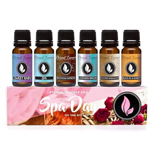 Spa Day - Gift Set of 6 Premium Fragrance Oils - Lavender Breeze, Sweet Rain, Coconut Sandalwood, Black Fig & Honey, Patchouli Saffron and Spa